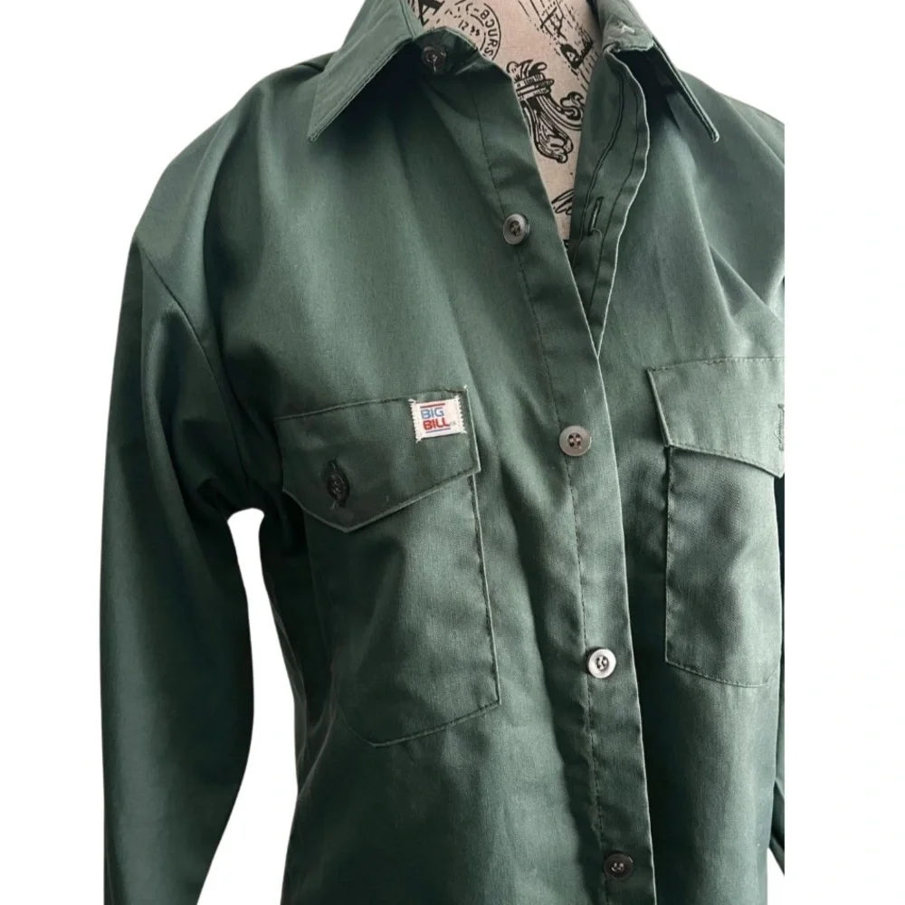 🇨🇦 90s Big Bill Green Work Shirt Button-Up Size Small Men Medium Women - Picture 2 of 4